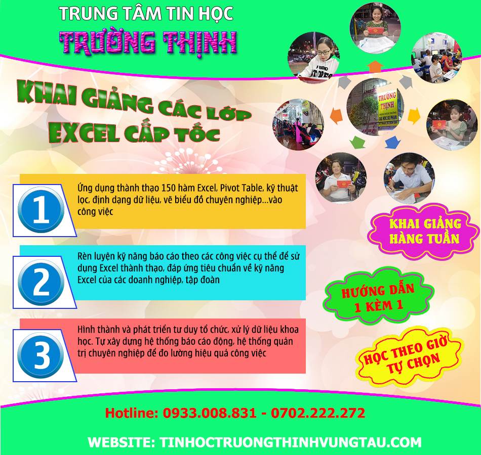 Khóa học excel cấp tốc tại tin học vũng tàu