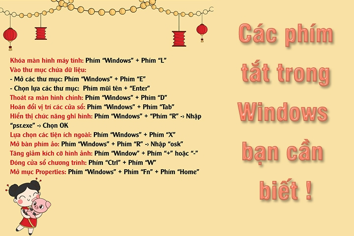 cac phim thuong su dung trong windows