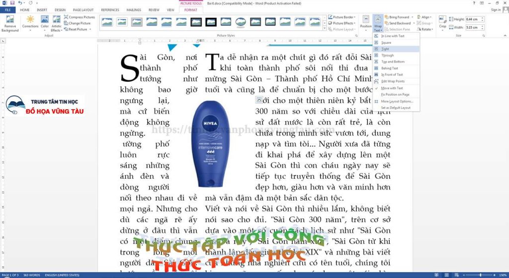 Cách chỉnh vị trí hình ảnh trong word