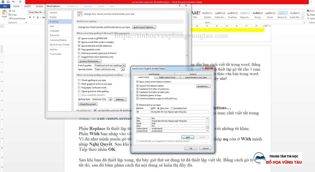 Cách viết tắt trong word