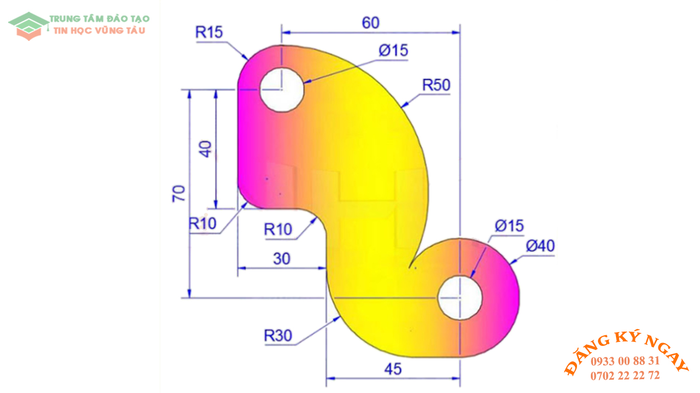 Đề thi AutoCad 2D 10 Đề thi Autocad 2D Trung tâm tin học Trường Thịnh Vũng Tàu 10