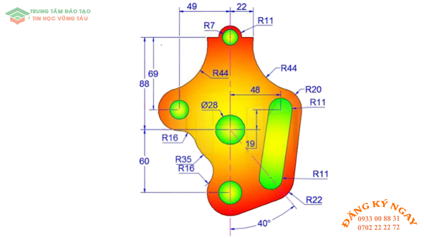 Đề thi AutoCad 2D 13 Đề thi Autocad 2D Trung tâm tin học Trường Thịnh Vũng Tàu 13