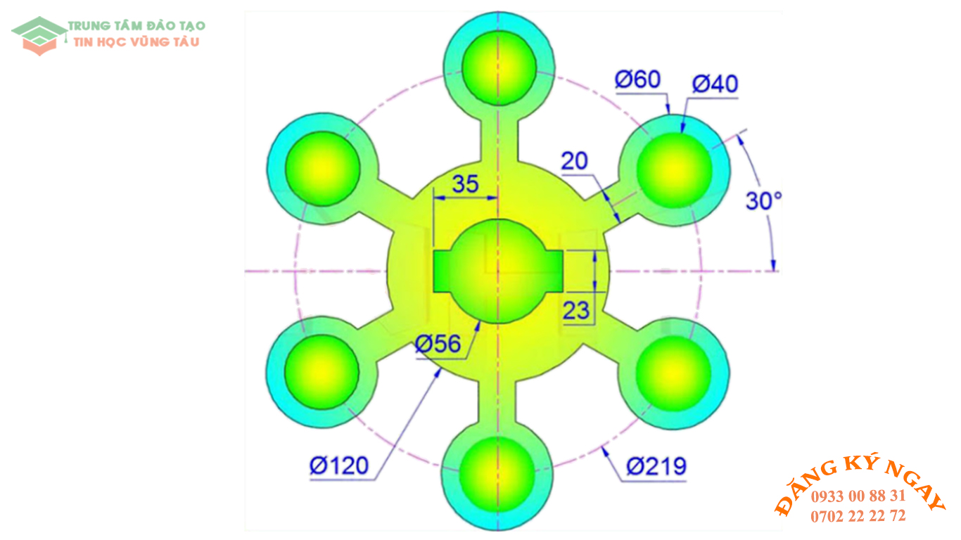 Đề thi AutoCad 2D 15 Đề thi Autocad 2D Trung tâm tin học Trường Thịnh Vũng Tàu 15