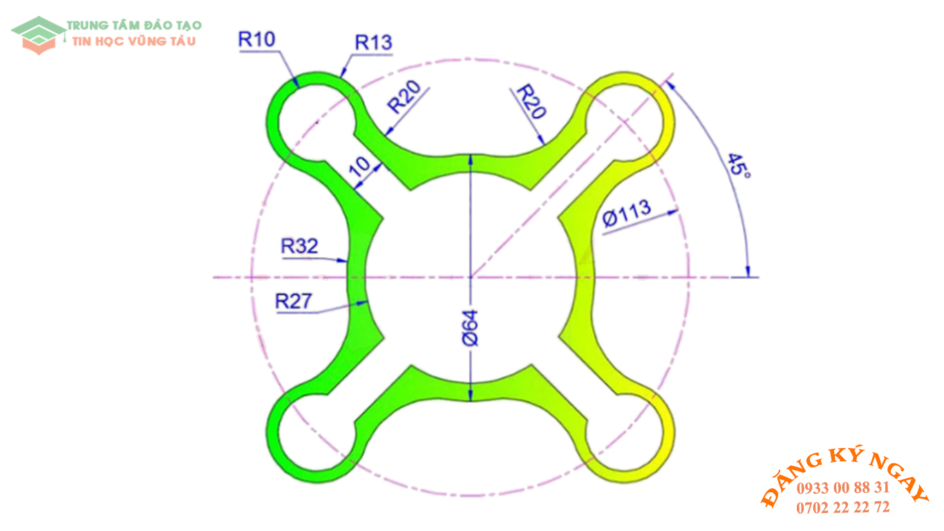 Đề thi AutoCad 2D 16 Đề thi Autocad 2D Trung tâm tin học Trường Thịnh Vũng Tàu 16
