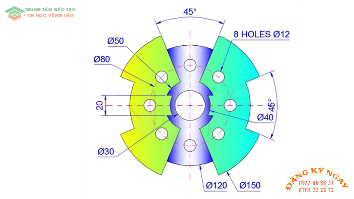 Đề thi AutoCad 2D 20 Đề thi Autocad 2D Trung tâm tin học Trường Thịnh Vũng Tàu 20
