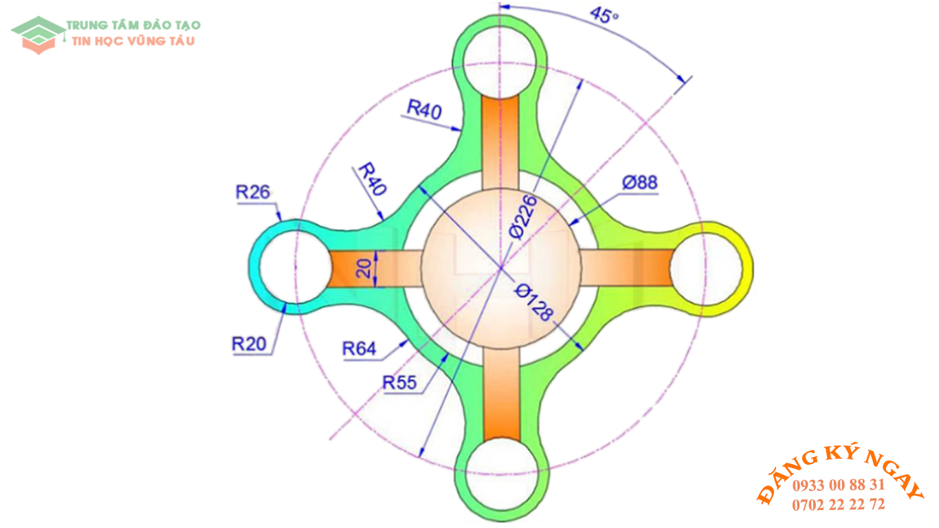 Đề thi AutoCad 2D 21 Đề thi Autocad 2D Trung tâm tin học Trường Thịnh Vũng Tàu 21