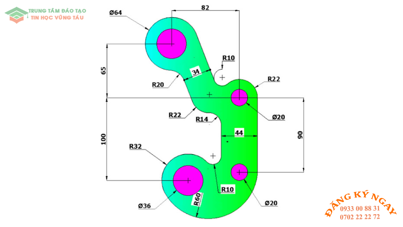 Đề thi AutoCad 2D 23 Đề thi Autocad 2D Trung tâm tin học Trường Thịnh Vũng Tàu 23