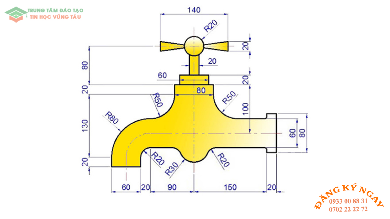 Đề thi AutoCad 2D 26 Đề thi Autocad 2D Trung tâm tin học Trường Thịnh Vũng Tàu 26