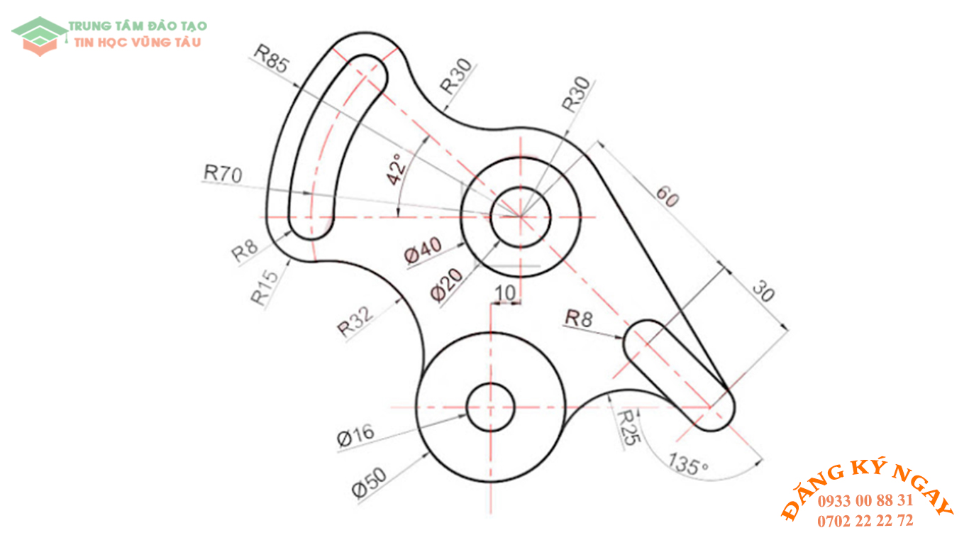 Đề thi AutoCad 2D 28 Đề thi Autocad 2D Trung tâm tin học Trường Thịnh Vũng Tàu 28