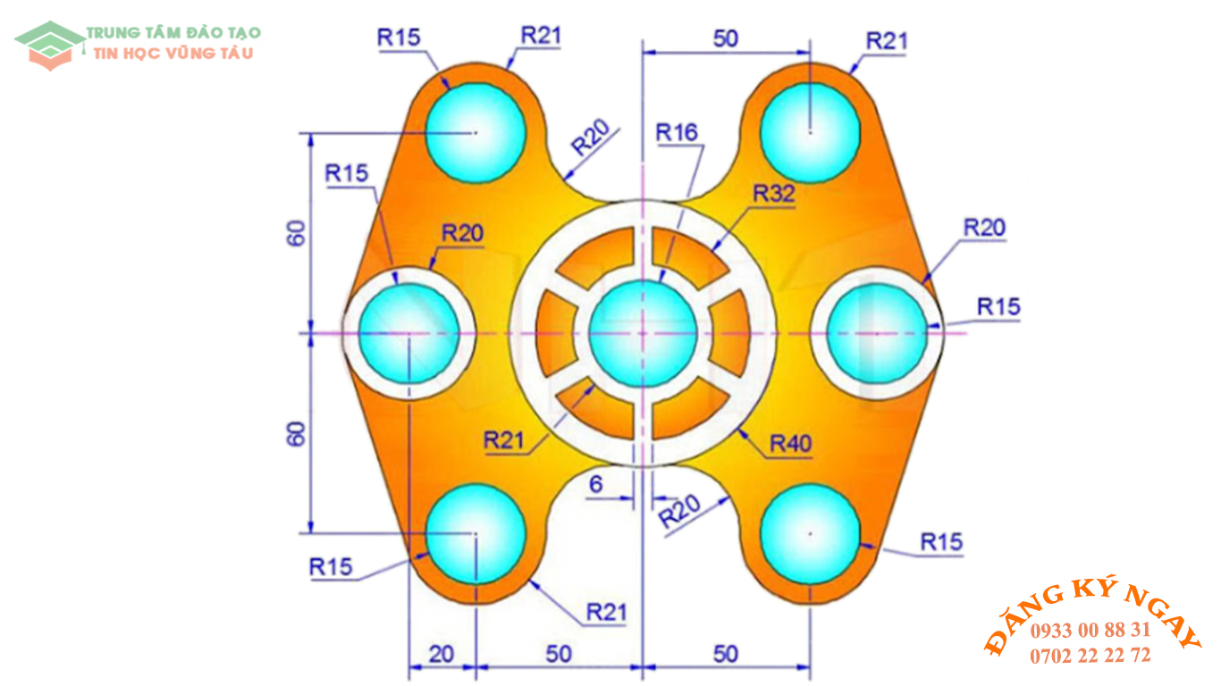 Đề thi AutoCad 2D 3 Đề thi Autocad 2D Trung tâm tin học Trường Thịnh Vũng Tàu 3
