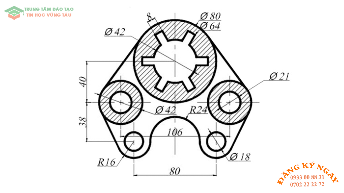 Đề thi AutoCad 2D 34 Đề thi Autocad 2D Trung tâm tin học Trường Thịnh Vũng Tàu 34