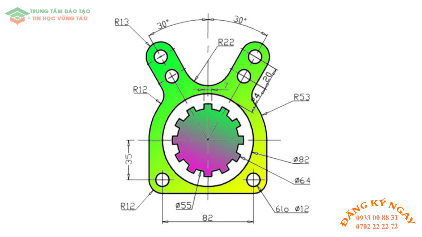 Đề thi AutoCad 2D 35 Đề thi Autocad 2D Trung tâm tin học Trường Thịnh Vũng Tàu 35