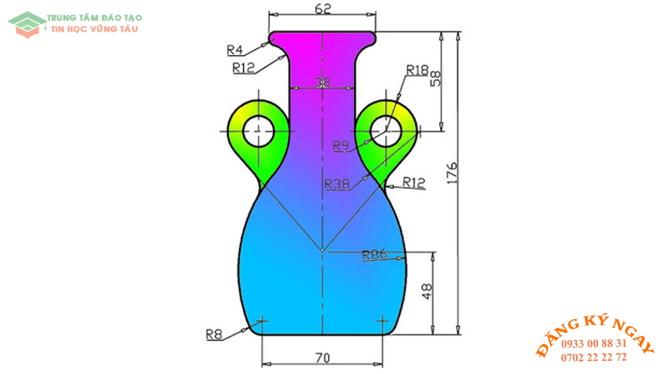 Đề thi AutoCad 2D 38 Đề thi Autocad 2D Trung tâm tin học Trường Thịnh Vũng Tàu 38