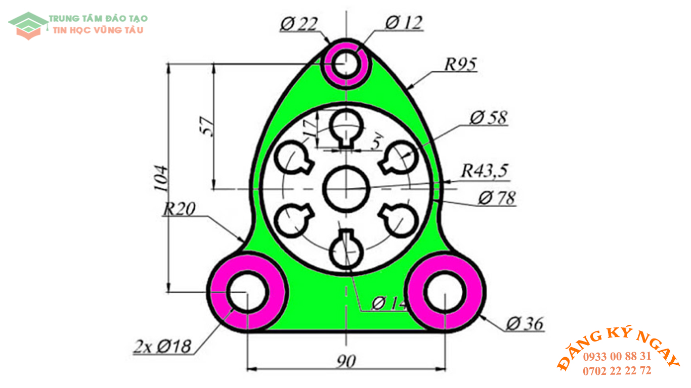 Đề thi AutoCad 2D 41 Đề thi Autocad 2D Trung tâm tin học Trường Thịnh Vũng Tàu 41