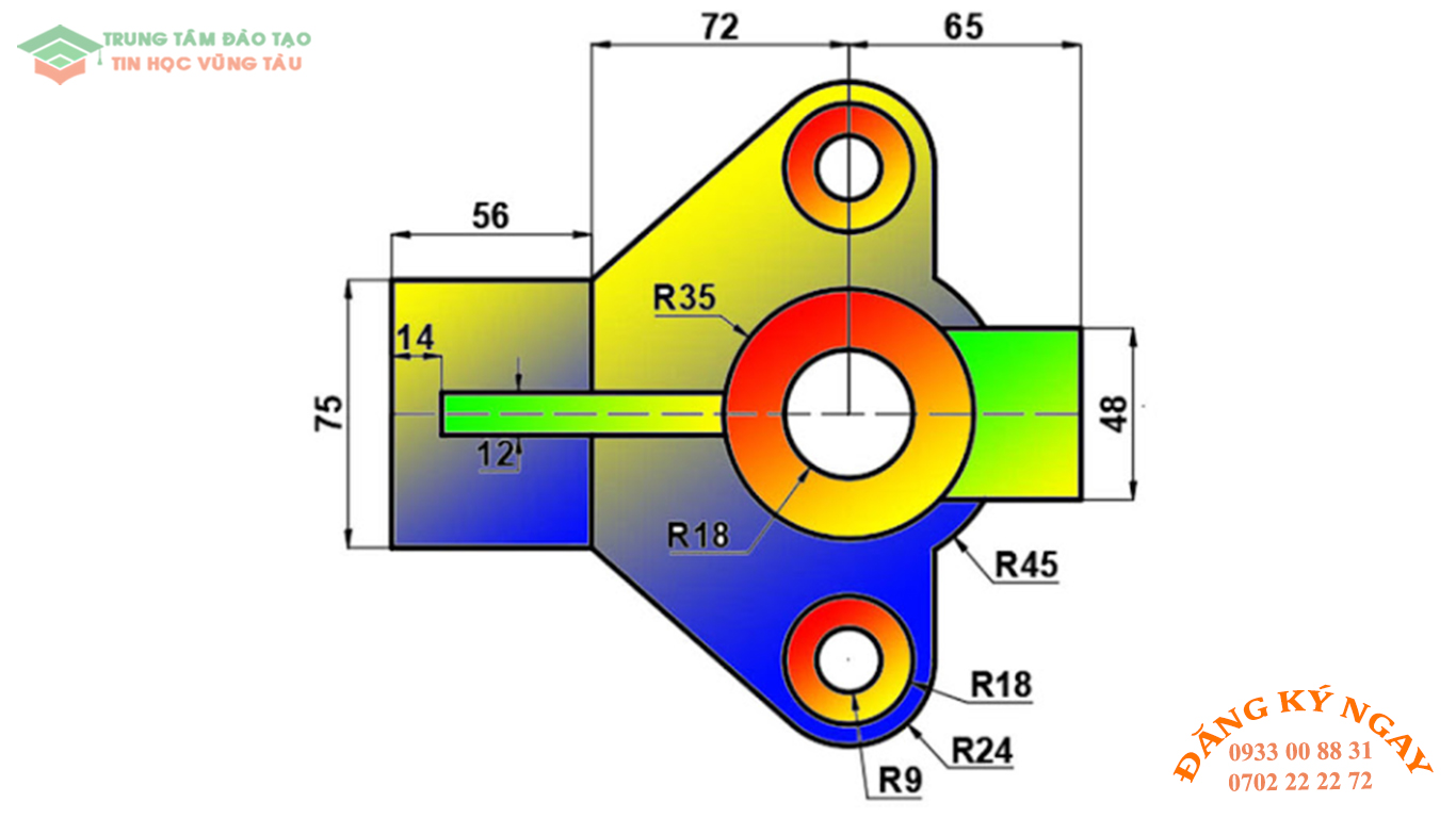 Đề thi AutoCad 2D 45 Đề thi Autocad 2D Trung tâm tin học Trường Thịnh Vũng Tàu 45