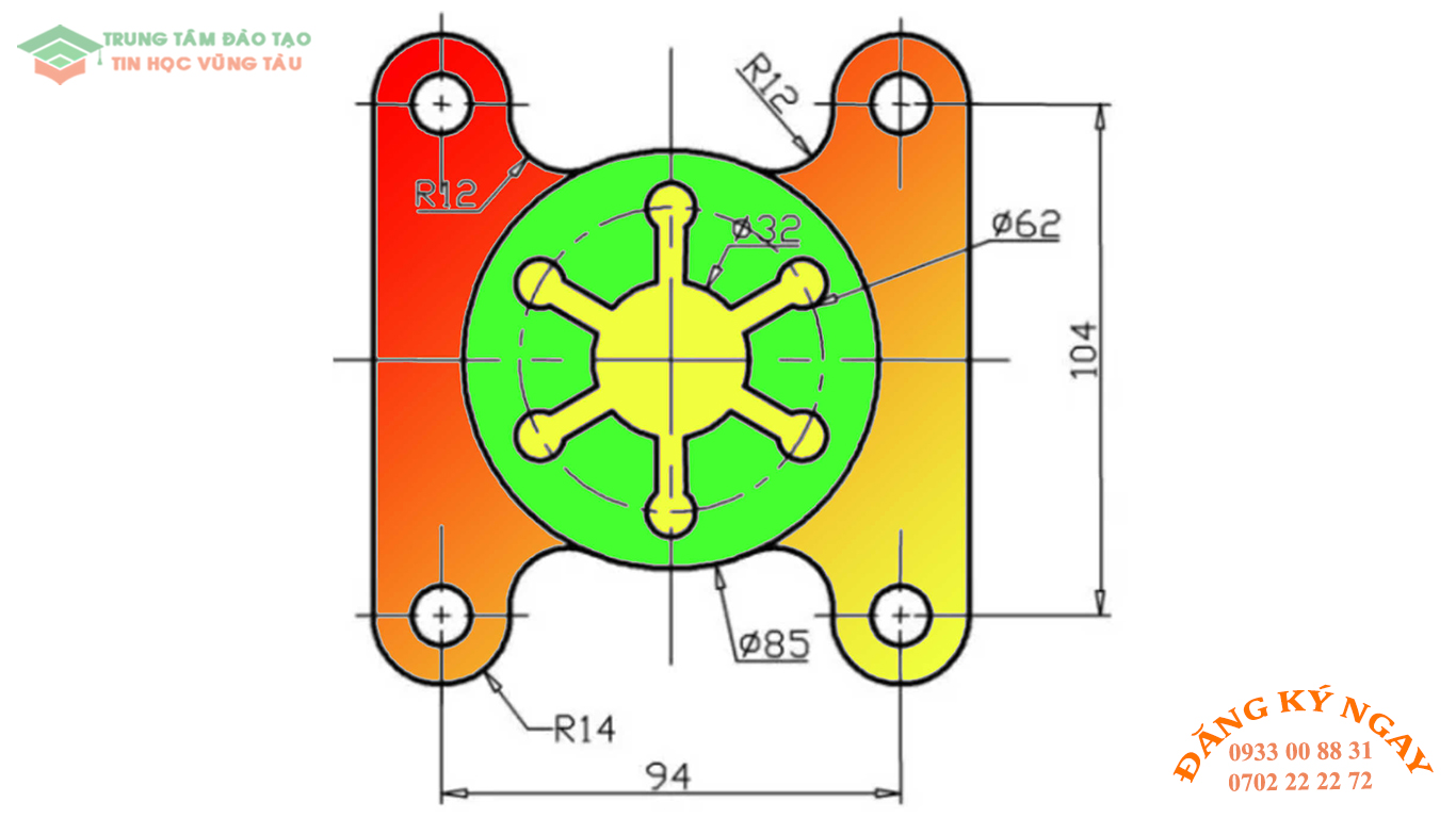 Đề thi AutoCad 2D 47 Đề thi Autocad 2D Trung tâm tin học Trường Thịnh Vũng Tàu 47