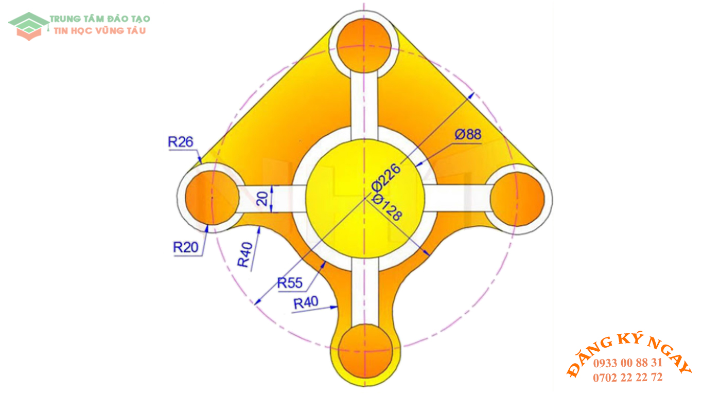 Đề thi AutoCad 2D 5 Đề thi Autocad 2D Trung tâm tin học Trường Thịnh Vũng Tàu 5