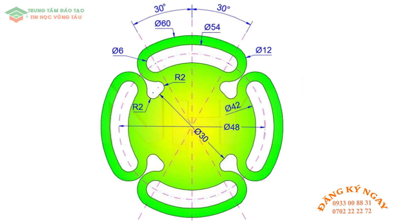 Đề thi AutoCad 2D 7 Đề thi Autocad 2D Trung tâm tin học Trường Thịnh Vũng Tàu 7