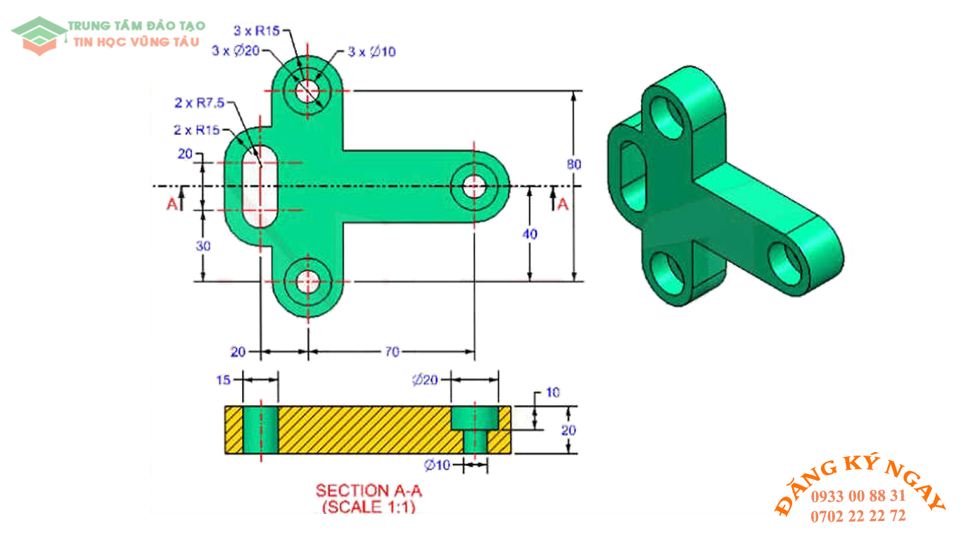 Đề thi AutoCad 3D 13 Đề thi Autocad 3D Trung tâm tin học trường thịnh Vũng Tàu 13