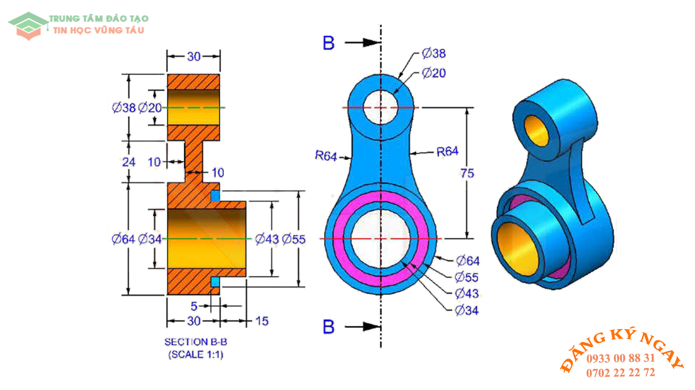 Đề thi AutoCad 3D 15 Đề thi Autocad 3D Trung tâm tin học trường thịnh Vũng Tàu 15