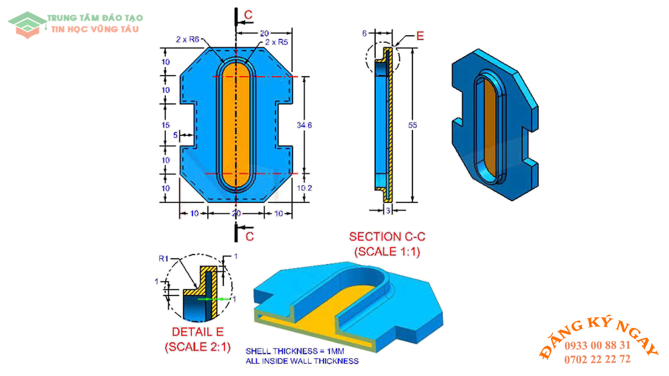 Đề thi AutoCad 3D 16 Đề thi Autocad 3D Trung tâm tin học trường thịnh Vũng Tàu 16