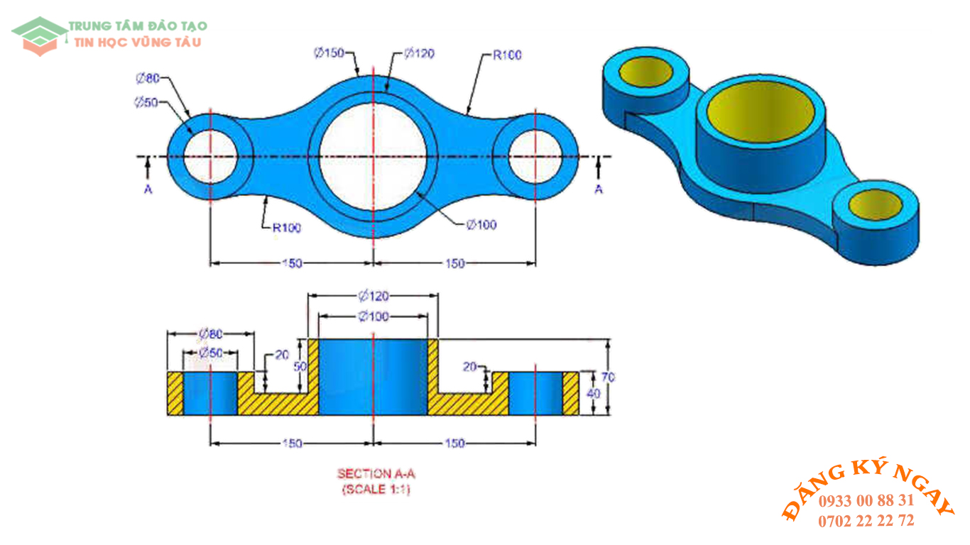 Đề thi AutoCad 3D 17 Đề thi Autocad 3D Trung tâm tin học trường thịnh Vũng Tàu 17