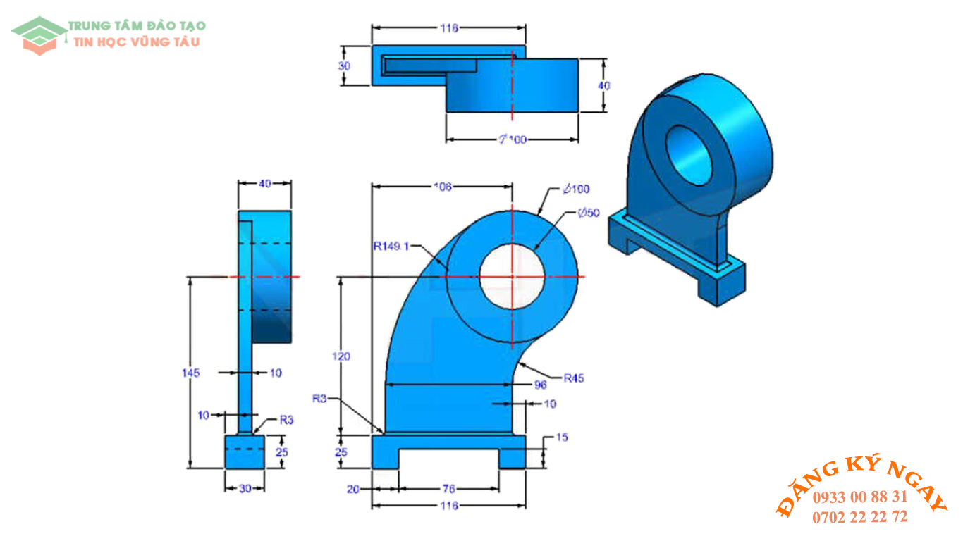 Đề thi AutoCad 3D 19 Đề thi Autocad 3D Trung tâm tin học trường thịnh Vũng Tàu 19