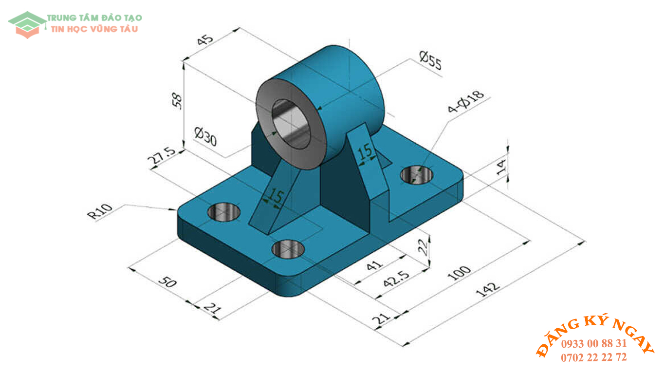 Đề thi AutoCad 3D 22 Đề thi Autocad 3D Trung tâm tin học trường thịnh Vũng Tàu 22