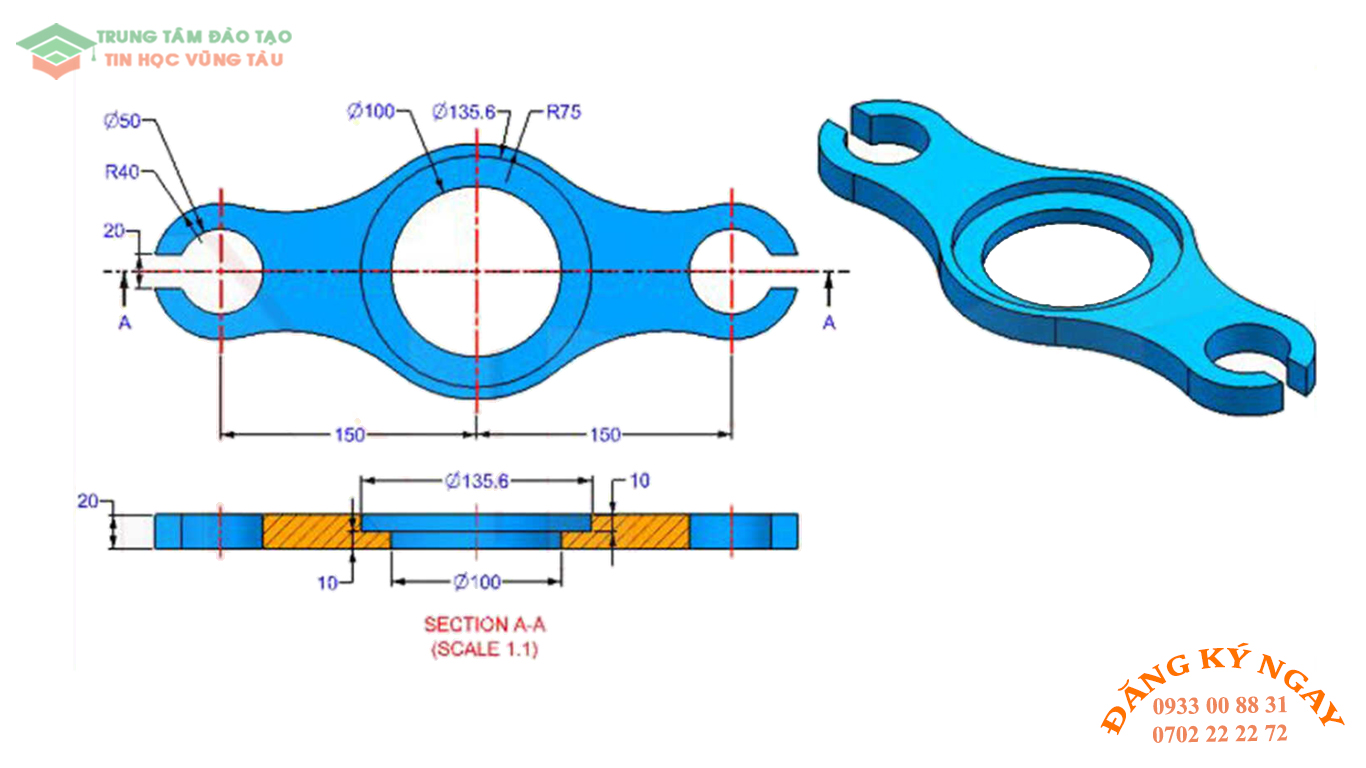 Đề thi AutoCad 3D 6 Đề thi Autocad 3D Trung tâm tin học trường thịnh Vũng Tàu 6