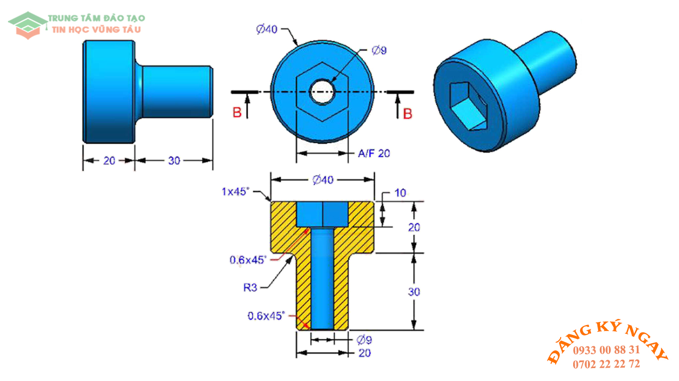 Đề thi AutoCad 3D 8 Đề thi Autocad 3D Trung tâm tin học trường thịnh Vũng Tàu 8